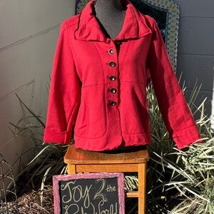 Women's Red Fleece Button-Up Jacket